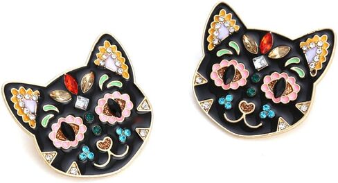 Colorful Rhinestone Black Cat Earrings Vintage Drop Oil Animals Halloween Cat Drop Earrings for Women Girl Party Jewelry in Saudi Arabia
