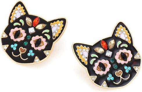 Colorful Rhinestone Black Cat Earrings Vintage Drop Oil Animals Halloween Cat Drop Earrings for Women Girl Party Jewelry in Saudi Arabia