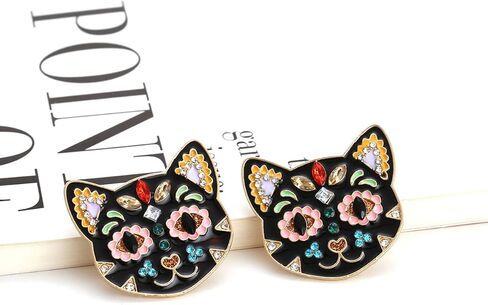 Colorful Rhinestone Black Cat Earrings Vintage Drop Oil Animals Halloween Cat Drop Earrings for Women Girl Party Jewelry in Saudi Arabia