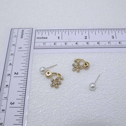 W WEILIRIAN Flower Pearl Jacket Earrings for Women Vintage Pearl Earrings Crystal Flower Earrings Gold Pearl Stud Earrings Pearl Front Back Earrings Jewelry for Girls Gifts in Saudi Arabia