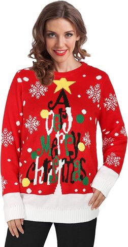 Budding Gallery Ugly Women's Christmas Sweater Funny Round Neck Sweater Christmas Tree Letter Pattern Pullover in Kuwait