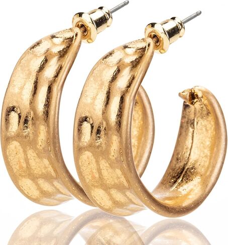 تشارلي بيج اقراط حلقية ذهبية للنساء | اقراط ذهبية كبيرة | اقراط حلقية على الارض | لا تسبب الحساسية، نحاس، بدون احجار كريمة, نحاس أصفر, لا أحجار كريمة in Kuwait