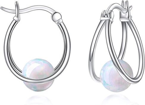 Gemstone Double Hoop Earrings for Women Sterling Silver Pearl Moonstone Turquoise Black Onyx Jade Opal Lapis Lazuli Earrings for Women in Saudi Arabia