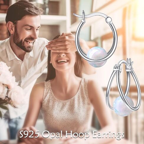 Gemstone Double Hoop Earrings for Women Sterling Silver Pearl Moonstone Turquoise Black Onyx Jade Opal Lapis Lazuli Earrings for Women in Saudi Arabia