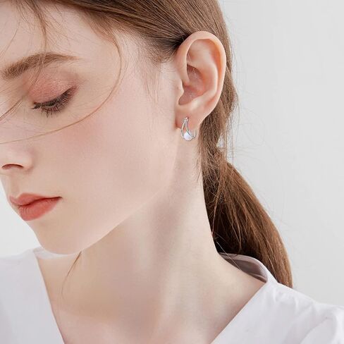 Gemstone Double Hoop Earrings for Women Sterling Silver Pearl Moonstone Turquoise Black Onyx Jade Opal Lapis Lazuli Earrings for Women in Saudi Arabia
