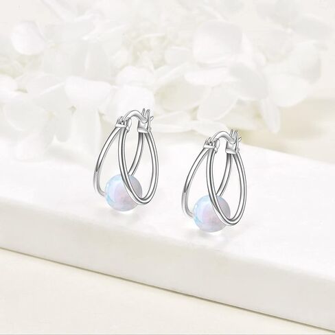 Gemstone Double Hoop Earrings for Women Sterling Silver Pearl Moonstone Turquoise Black Onyx Jade Opal Lapis Lazuli Earrings for Women in Saudi Arabia