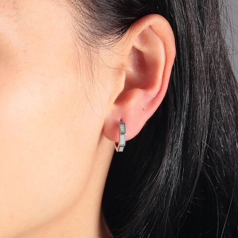 أقراط CiNily Opal Hoop للنساء والفتيات أقراط Hexagon Huggie 14K أبيض/أسود/ذهبي مطلية لا تسبب الحساسية | أقراط هوب صغيرة | حلقات صغيرة للأذن الحساسة لعيد الميلاد وهدايا مجوهرات الهالوين in Kuwait