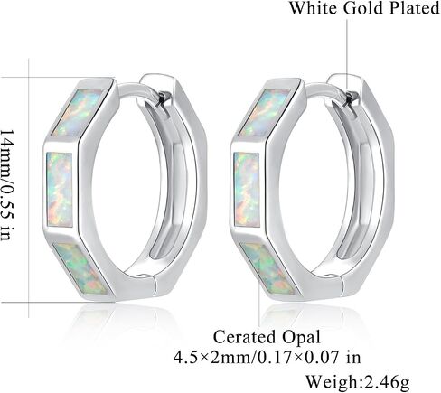 أقراط CiNily Opal Hoop للنساء والفتيات أقراط Hexagon Huggie 14K أبيض/أسود/ذهبي مطلية لا تسبب الحساسية | أقراط هوب صغيرة | حلقات صغيرة للأذن الحساسة لعيد الميلاد وهدايا مجوهرات الهالوين in Kuwait