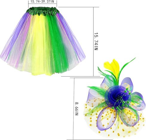 2 Pieces Mardi Gras Headband and Tutu Skirt Multi Color Ballet for Carnival Cosplay Party Green in Kuwait