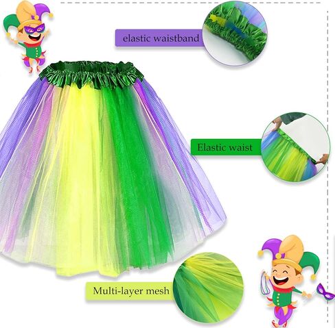 2 Pieces Mardi Gras Headband and Tutu Skirt Multi Color Ballet for Carnival Cosplay Party Green in Kuwait