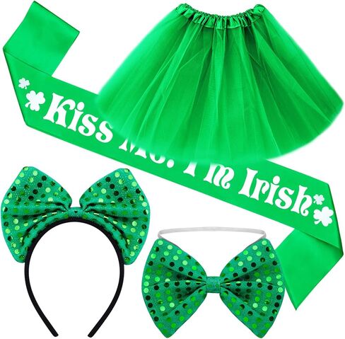 رواية تشريس مجموعة اكسسوارات زي عيد القديس باتريك، شريط راس اخضر ساتان فستان توتو للاستعراضات الايرلندية وديكور عيد القديس باتريك in Kuwait