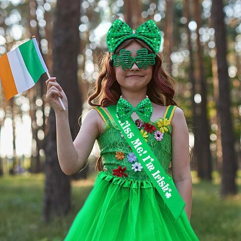 رواية تشريس مجموعة اكسسوارات زي عيد القديس باتريك، شريط راس اخضر ساتان فستان توتو للاستعراضات الايرلندية وديكور عيد القديس باتريك in Kuwait