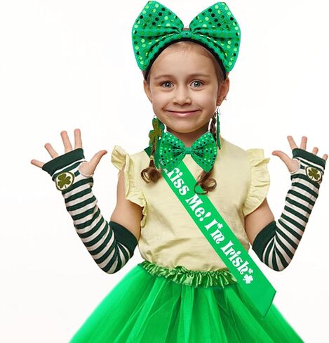 رواية تشريس مجموعة اكسسوارات زي عيد القديس باتريك، شريط راس اخضر ساتان فستان توتو للاستعراضات الايرلندية وديكور عيد القديس باتريك in Kuwait