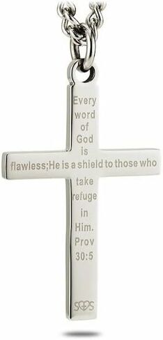Shields of Strength Men's Stainless Steel Silver Police Thin Blue Line Flag Pendant Cross Necklace Proverbs 30:5 Bible Verse Christian Faith Gifts in Saudi Arabia