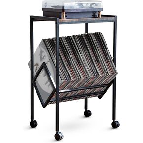 Record Player Stand: Elegant Vinyl Record Storage with Matte Black Metal Legs - Side Record Player Table for Living Room, Bedroom, or Office - Organize and Showcase Your Vinyl Collection in Style