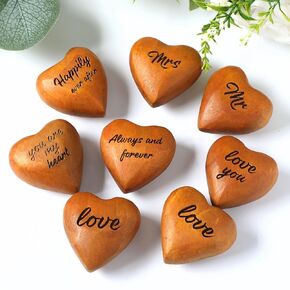 Kigeli 8 Pcs Handmade Wooden Hearts 3D Love Crafts Pine Carved Heart Wood Decor for Wedding Easter Birthday Anniversary Gifts