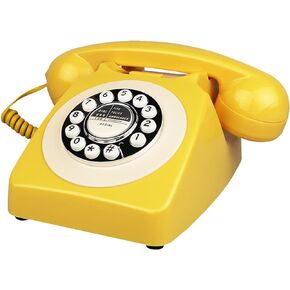 Retro Landline Phone, Yellow Old Fashion Vintage Telephone with Push Dial Keypad Single Line Antique Corded Phones for Home Office Hotel Decor, Home Gift for Seniors