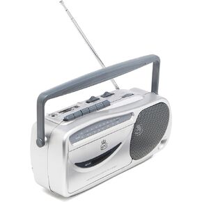 GPO 9401 Retro Portable AM/FM Radio and Cassette Player - Headphone, Microphone Sockets - Silver