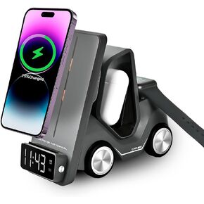5 in 1 Wireless Charging Station 20W Adapter Fast Wireless Charging Apple Devices for iPhone 15/14/13/12 Series for AirPods Pro/3/2,for Apple Watch/iWatch Support Alarm Clock Light（Grey）