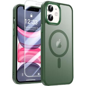 LUHOURI Magnetic for iPhone 11 Case with Screen Protector, [Compatible with Magsafe] [ Military Grade Drop Protection] Slim Fit Shockproof Translucent Matte Cover iPhone 11 6.1" Phone Case - Black