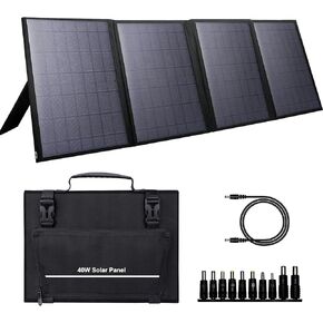 Portable Solar Panel 40W, Foldable Solar Charger for Outdoor Solar Generator Power Station, Adjustable Kickstand,10 in 1 Connectors,DC to DC Cable,USB QC3.0 Output for Camping RV Road Trip Adventure