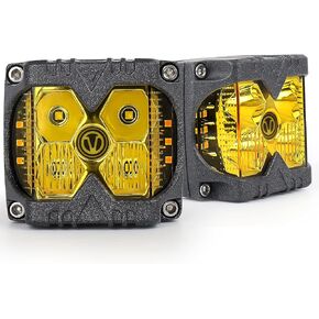 Side Shooter LED Lights, 40W Spot Flood V Logo Amber Solid & Strobe Function Separate Dual Side Driving Light Pods for Jeep Truck Tractor SUV 4X4 Motorcycle