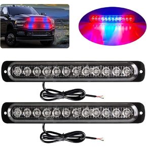 12-LED White Emergency Strobe Light Bar, 18 Flashing Modes Ultra Thin Surface Mount Flashing Grille Light Beacon Hazard Warning Lights for Car Vehicle SUV Truck Pickup ATVs (2pcs)
