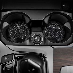 Ouzorp Car Cup Holder Coaster, 2 Pack Fashion Universal Auto Anti Slip Cup Holder Insert Coaster, Bling Crystal Rhinestone Car Interior Accessories for Women (Black) …