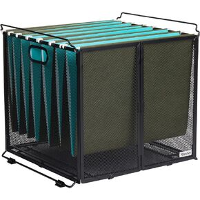 Hanging File Organizer Letter Size, Hanging File Folder Box, Black Metal Mesh File Crate, Hanging File Box, File Folder Holder, Hanging File Folder Frame, Portable Filing Bin for Office, Home, School.