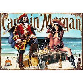 Aperiy Captain & Lady Morgan Signs Metal Tin Aluminium Plaque Vintage Pub Tiki Bar Home Cafe Wall Beer Retro Club 8"x12" Inches