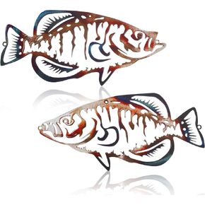 Lounsweer 2 Pcs Rustic Metal Fish Wall Art Decor Hanging Fish Cabin Decor Vintage Fish Decor for Home Living Room Bedroom Farmhouse Garden Artwork Handcraft Gift, 10 x 10 Inch (Fish Style)