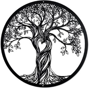 Acopelo Metal Wall Decor, 18 inch（45 CM Tree Art Wall Sculpture, Metal Wall Art Hanging for Living Room Bedroom Indoor Outdoor, Laser Cut Rustic Black Tree of Life (Black)