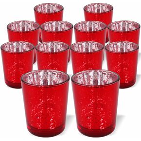 Speckled Mercury Glass Votive Candle Tealight Holders - Bulk Pack of 12 Red