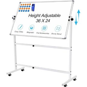 Double-Sided Rolling Whiteboard on Wheels 72"x40", Large Magnetic Mobile Whiteboard with Stands, 6' x 3' Portable Dry Erase Board with Stand Up Whiteboard with 2 Eraser, 6 Markers, 20 Magnets