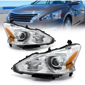 AUTOLIGHTS compatible with 2013 2014 2015 Altima Sedan Headlights Assembly Replacement for 13-15 Nissan Altima Sedan 4 DOOR with Chrome Housing Amber Reflector Clear Lens