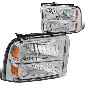 DNA Motoring HL-OH-FSUPER05-CH-AM Headlight Assembly (Driver and Passenger Side),Chrome amber