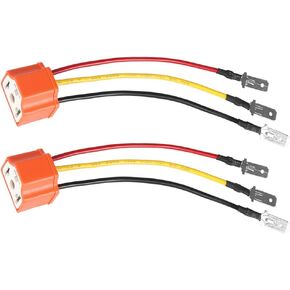 Ceramic H4 Sockets H4 9003 HB2 Wiring Harness H4 to 3 Pin Adapter Headlight Connector for 4"x6" 7"x6" 5"x7" inch Car Truck Boat Marine Headlight Fog Light Retrofit(2PCS)