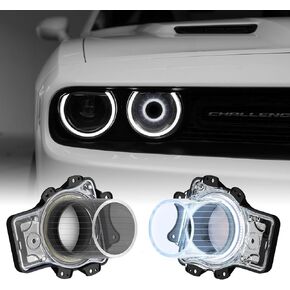 Dodge Challenger headlights Bulbs, LED Headlamps Assembly Compatible with 2015-2020 Dodge Challenger, Plug and Play, Super Bright Red and White Lights(White, 2PCS)
