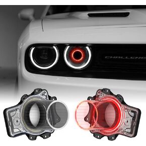 Dodge Challenger headlights Bulbs, LED Headlamps Assembly Compatible with 2015-2020 Dodge Challenger, Plug and Play, Super Bright Red and White Lights(White, 2PCS)