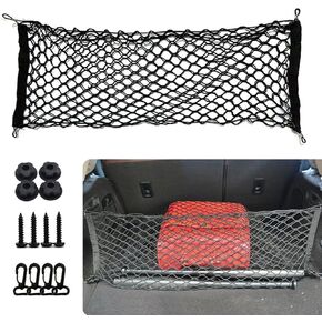 1 PC Car Trunk Cargo Net, 43.30In x 15.74In Stretchable Oxford Cloth Durable Vehicle Storage Net with Metal Hook, Universal Automotive Luggage Net Accessories for SUV Car Truck (Black)