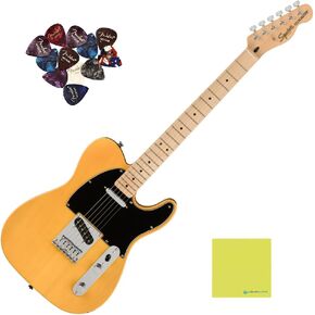 سلسلة Fender Telecaster Guitar Squier Affinity، لوحة أصابع خشب القيقب، حزمة شقراء الحلوى مع 12x ريش جيتار Fender وقطعة قماش لتلميع الأدوات الصوتية السائلة in Kuwait