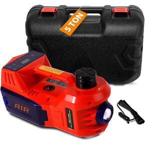Electric Car Jack TYAYT 5 Ton Electric Hydraulic Jack with Touch Screen for SUV Sedans 12V Electric Car Lift Floor Jack with Tire Inflator Pump for Tire Change(Red)