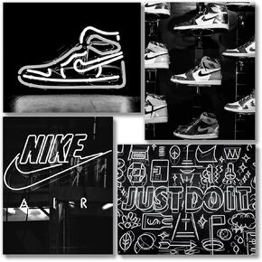 Sneaker Posters (UNFRAMED 8 x 10 Set of 4) Hypebeast Wall Art Shoe Decor Sneakerhead Room Decor Air AJ Teen Boy Room Girl Room Wall Art Prints - Black and White Sneakers QUAD