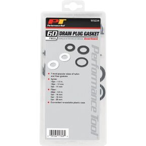 Performance Tool W5234 60pc General Purpose Oil Drain Plug Gasket Kit - Nylon and Fiber Gaskets Included (1/2in, 12mm, 14mm, 16mm, 18mm, 20mm)