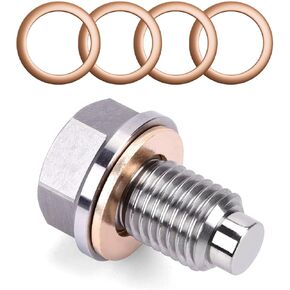 1 Pack M12 x 1.25 Aluminum Engine Oil Drain Plug, with 5 Washer Neodymium Magnets Bolts, Oil Sump Heavy Duty Drain Plug, Fits for Leak-Proof Replacement of Automobile Motorcycle Boats (Silver)