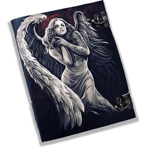 مجلة Angel with Tears الجلدية، 200 صفحة من الورق العتيق المصنوع يدويًا بحافة سطح السفينة، دفتر رسم جلدي، كتاب رسم، مذكرات مكتب للرجال والنساء. (6x8)