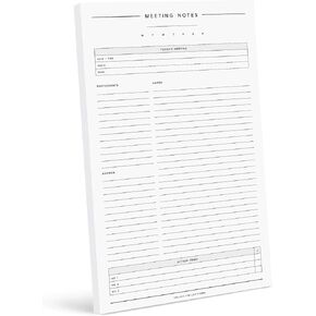 Bliss Collections Meeting Notes Notepad with 50 Undated 6 x 9 Tear-Off Sheets - Minimalist Tracker, Organizer, Scheduler - Keep Track of Attendees, Agenda, Action Items and Notes, Made in the USA