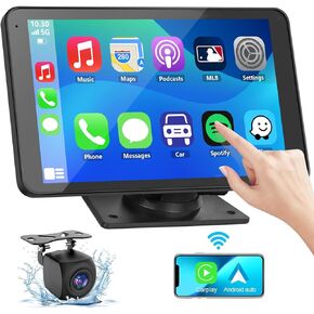 Eleacc Portable Wireless Carplay Car Stereo, 7" HD Touchscreen Cam Compatible with Apple CarPlay & Android Auto for Car with Mirror Link/Backup Camera/Siri/Bluetooth/Navigation for All Vehicles