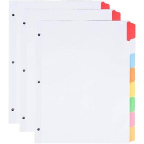 1InTheOffice Binder Dividers with Tabs, Big Tab Write & Erase Durable Plastic Dividers, 8 Colored Tabs, 3 Sets