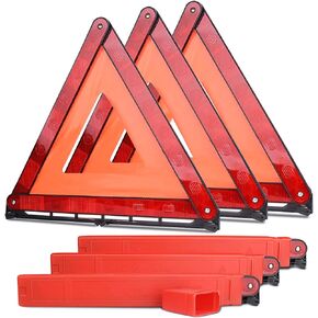 aikko 3 Pack Warning Triangle DOT Approved Identical to United States, Reflective Warning Road Safety Triangle Kit, Standard Warning Triangles with Carrying Case, FMVSS 571.125（with Sand）